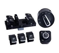 QASULER Interruptor de Control de Ventana, Juego de Botones de lámpara antiniebla for Faros Delanteros y Espejos, for VW, Jetta 6, Golf, GTI 5 6, Passat, B6 CC Interruptor de Ventana de Coche