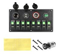 QASULER Panel de interruptores de 8 entradas con toma de encendedor USB doble de 12 V y 24 V, voltímetro digital multifunción, for disyuntor de coche, marino, RV Interruptor marino(Green)