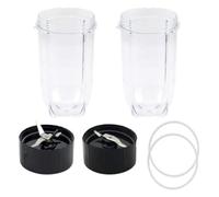 QASULER Vasos Altos de 16Oz for licuadora Magic 250W con Hoja Plana Cruzada, for Pieza Repuesto MB1001 Tapa de Cuchilla de licuadora