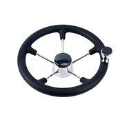 QASULER Volante de 5 radios for Barco de 13,5 Pulgadas con empuñadura y Perilla de Espuma Negra Timón de Barco(13.5 Inch with Knob)