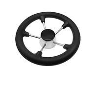 QASULER Volante de Barco de 11 Pulgadas con 5 radios y empuñadura de Espuma Negra y Perilla Timón de Barco(11 Inch Wheel)