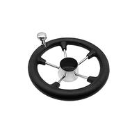 QASULER Volante de Barco de 11 Pulgadas con 5 radios y empuñadura de Espuma Negra y Perilla Timón de Barco(11 Inch with Knob)