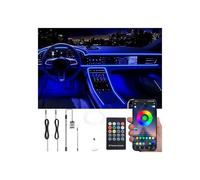 QAUBEN Kit de iluminación Ambiental Interior del Coche Multicolor RGB 3m Fibra Óptica 64 Colores Sonido Música Activa Memoria Remoto RF inalámbrico + Bluetooth App Control Coche Luz de la atmósfera