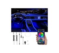 QAUBEN Kit de iluminación Ambiental Interior del Coche USB Multicolor RGB 3m Fibra Óptica 64 Colores Sonido Música Activa Memoria Bluetooth App Luz de la atmósfera del Coche con Cargador de Coche 12V