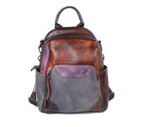 QAUUCP Mujer Mochila de Cuero Mochila de piel vaca con parches: bolso cuero suave y moderno for mujer, diseñador