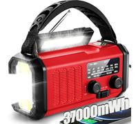 QAUYYW Radio de emergencia de manivela, 37 000 mWh, energía solar, radio meteorológica portátil NOAA AM FM con linterna de 3 modos y linterna de lectura, cargador de teléfono móvil, señal