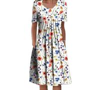 qavcg Deuyo Dresses for Mature Ladies,Summer Dresses for Women 2022,Casual Loose Floral Print Pleated Midi Dresses for Women,A,XXL