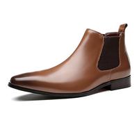 QAXZESA Botas Chelsea de cuero para hombre, botines formales sin cordones, botines clásicos de trabajo para boda,Brown-41