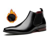 QAXZESA Botas Chelsea de cuero para hombre, botines formales sin cordones, botines clásicos de trabajo para boda,Black Thick-44