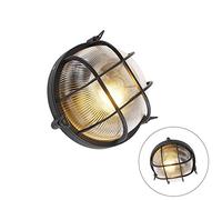 Qazqa Aplique industrial redondo negro IP44 - NOUTICA Aluminio/Vidrio Redonda Adecuado para LED Max. 1 x 60 Watt