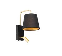 Qazqa Aplique moderno negro y dorado con lámpara de lectura - Renier Plástico/Acero Redonda Incluye LED Max. 1 x 2 Watt