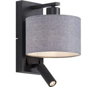 QAZQA Aplique negro con lámpara de lectura y redonda gris
