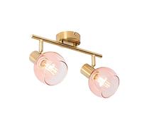 QAZQA Art Déco Foco Art Deco dorado con cristal rosa 2 luces - Vidro Acero/Alargada Adecuado para LED Max. 2 x 25 Watt