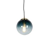 Qazqa Art Déco Lámpara colgante art déco de latón con cristal azul océano 20 cm - Pallon/Acero Esfera/Alargada Adecuado para LED Max. 1 x 25 Watt