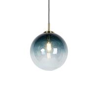 Qazqa Art Déco Lámpara colgante Art Deco latón cristal azul océano 33cm - PALLON/Acero Esfera/Alargada Adecuado para LED Max. 1 x 40 Watt