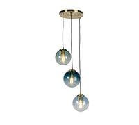 Qazqa Art Déco Lámpara colgante Art Deco latón vidrio azul 3-luces- PALLON/Acero Esfera/Alargada Adecuado para LED Max. 3 x 25 Watt