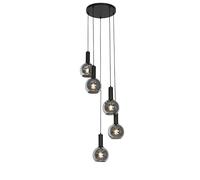 Qazqa Art Déco Lámpara colgante Art Déco negra con cristal ahumado redonda 5 luces - Josje/Acero Redonda Adecuado para LED Max. 5 x 25 Watt