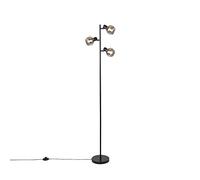 Qazqa Art Déco Lámpara de pie Art Déco negro cristal ahumado 3-luces - VIDRO Acero/Alargada Adecuado para LED Max. 3 x 25 Watt