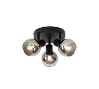 Qazqa Art Déco Plafón Art Deco negro 35cm cristal ahumado 3-luces - VIDRO Acero/Redonda Adecuado para LED Max. 3 x 25 Watt