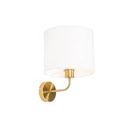 Qazqa Clásico/Antiguo Aplique clásico dorado pantalla tela blanca - CAS Acero/Textil Redonda Adecuado para LED Max. 1 x 40 Watt