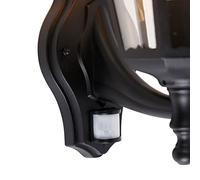 Qazqa Clásico/Antiguo Aplique de exterior negro con sensor de movimiento IP44 - Havana Vidrio/Aluminio Redonda Adecuado para LED Max. 1 x 60 Watt