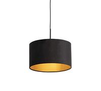 Qazqa Clásico/Antiguo Lámpara colgante pantalla terciopelo negra oro 35cm- COMBI Acero/Textil Cilíndra/Alargada/Redonda Adecuado para LED Max. 1 x 60 Watt