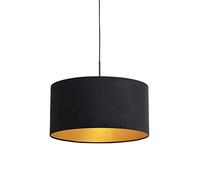 Qazqa Clásico/Antiguo Lámpara colgante pantalla terciopelo negro oro 50cm- COMBI Textil/Acero Cilíndra/Alargada/Redonda Adecuado para LED Max. 1 x 60 Watt