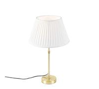 Qazqa Clásico/Antiguo Lámpara de mesa oro/latón con sombra plisada crema 35 cm - Parte Textil/Acero Cilíndra/Alargada/Redonda Adecuado para LED Max. 1 x 60 Watt