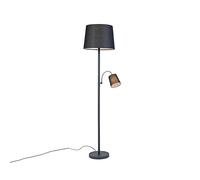 Qazqa Clásico/Antiguo Lámpara de pie clásica negra pantalla negra flexo - RETRO Textil/Acero Alargada Adecuado para LED Max. 1 x 60 Watt