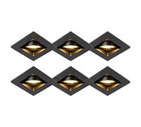 QAZQA Conjunto de 6 focos empotrables modernos negros orientables - Qure Aluminio Cuadrada Adecuado para LED Max. 1 x 50 Watt