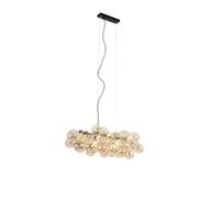 Qazqa Diseño Lámpara colgante Art Deco alargada negra cristal ámbar 8-luces - UVAS/Acero Alargada Adecuado para LED Max. 8 x 28 Watt