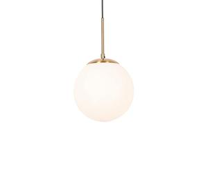 Qazqa Diseño Lámpara colgante Art Déco dorada con cristal opalino - Flore Acero/Esfera/Alargada Adecuado para LED Max. 1 x 40 Watt
