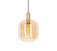 Qazqa Diseño Lámpara colgante de diseño negra con latón y cristal ámbar - Zuzanna/Acero Redonda Adecuado para LED Max. 1 x 40 Watt