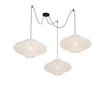 Qazqa Diseño Lámpara colgante de diseño seda blanca 50 cm 3 luces - Plu Acero/Textil Redonda Adecuado para LED Max. 3 x 10 Watt