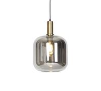 Qazqa Diseño Lámpara colgante inteligente negra con cristal dorado y ahumado con WiFi G95 - Zuzanna/Acero Redonda Adecuado para LED Max. 1 x 4.9 Watt