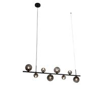 Qazqa Diseño Lámpara colgante negra con cristal ahumado, alargada 8 luces - Monaco Acero Alargada Adecuado para LED Max. 8 x 5 Watt