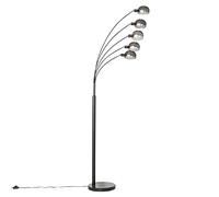 Qazqa Diseño Lámpara de pie de diseño negra con cristal ahumado 5 luces - Sixties Marmo/Mármol/Acero Alargada Adecuado para LED Max. 5 x 25 Watt
