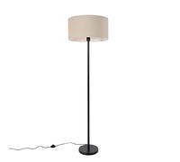 Qazqa Diseño Lámpara de pie negra pantalla marrón claro 50 cm - Simplo Acero/Textil Redonda Adecuado para LED Max. 1 x 60 Watt