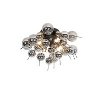 Qazqa Diseño Lámpara de techo negra con cristal ahumado 50 cm 4 luces - Explode/Acero Redonda Adecuado para LED Max. 4 x 28 Watt