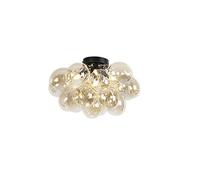 Qazqa Diseño Plafón Art Deco negro cristal ámbar 4-luces - UVAS/Acero Esfera Adecuado para LED Max. 4 x 28 Watt
