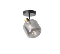 Qazqa Diseño Plafón de diseño negro con oro con cristal ahumado - Zuzanna/Acero Redonda Adecuado para LED Max. 1 x 25 Watt