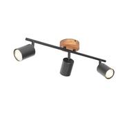Qazqa Foco industrial negro con madera inclinable 3 luces - Jeana Acero/Alargada Adecuado para LED Max. 3 x 28 Watt