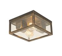 Qazqa Industrial Lámpara de techo vintage oro antiguo IP44 2 luces - Charlois Aluminio/Vidrio Cuadrada Adecuado para LED Max. 2 x 40 Watt