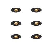 Qazqa Juego de 6 Foco empotrable moderno negro - Rondoo Aluminio Adecuado para LED Max. 1 x 50 Watt