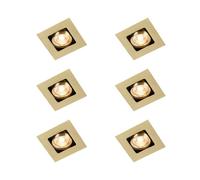 Qazqa Juego de 6 Foco empotrado cuadrado oro/latón orientable - ARTEMIS Acero Adecuado para LED Max. 1 x 50 Watt