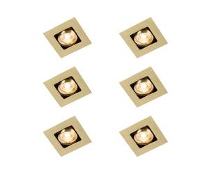 Qazqa Juego de 6 Foco empotrado cuadrado oro/latón orientable - ARTEMIS Acero Adecuado para LED Max. 1 x 50 Watt