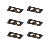 Qazqa Juego de 6 Foco empotrado negro rectangular 2-luces - QURE Aluminio Adecuado para LED Max. 2 x 50 Watt