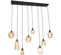 QAZQA Lámpara colgante art deco negra cristal ámbar 8 luces