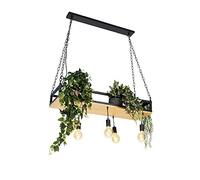 Qazqa Lámpara colgante industrial negra madera 5-luces - SHELF/Acero Rectangular/Alargada Adecuado para LED Max. 5 x 60 Watt