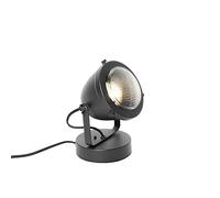 Qazqa Lámpara de mesa industrial negra 18 cm - Emado Acero/Vidrio Redonda Adecuado para LED Max. 1 x 25 Watt